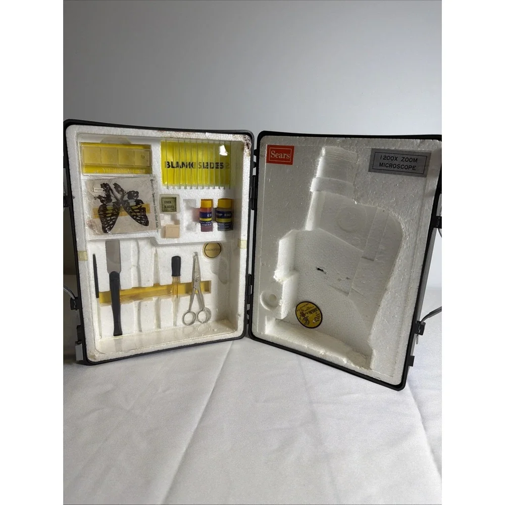 Vintage Sears 40-1200X Power Zoom Microscope Set w/ Box And Accessories